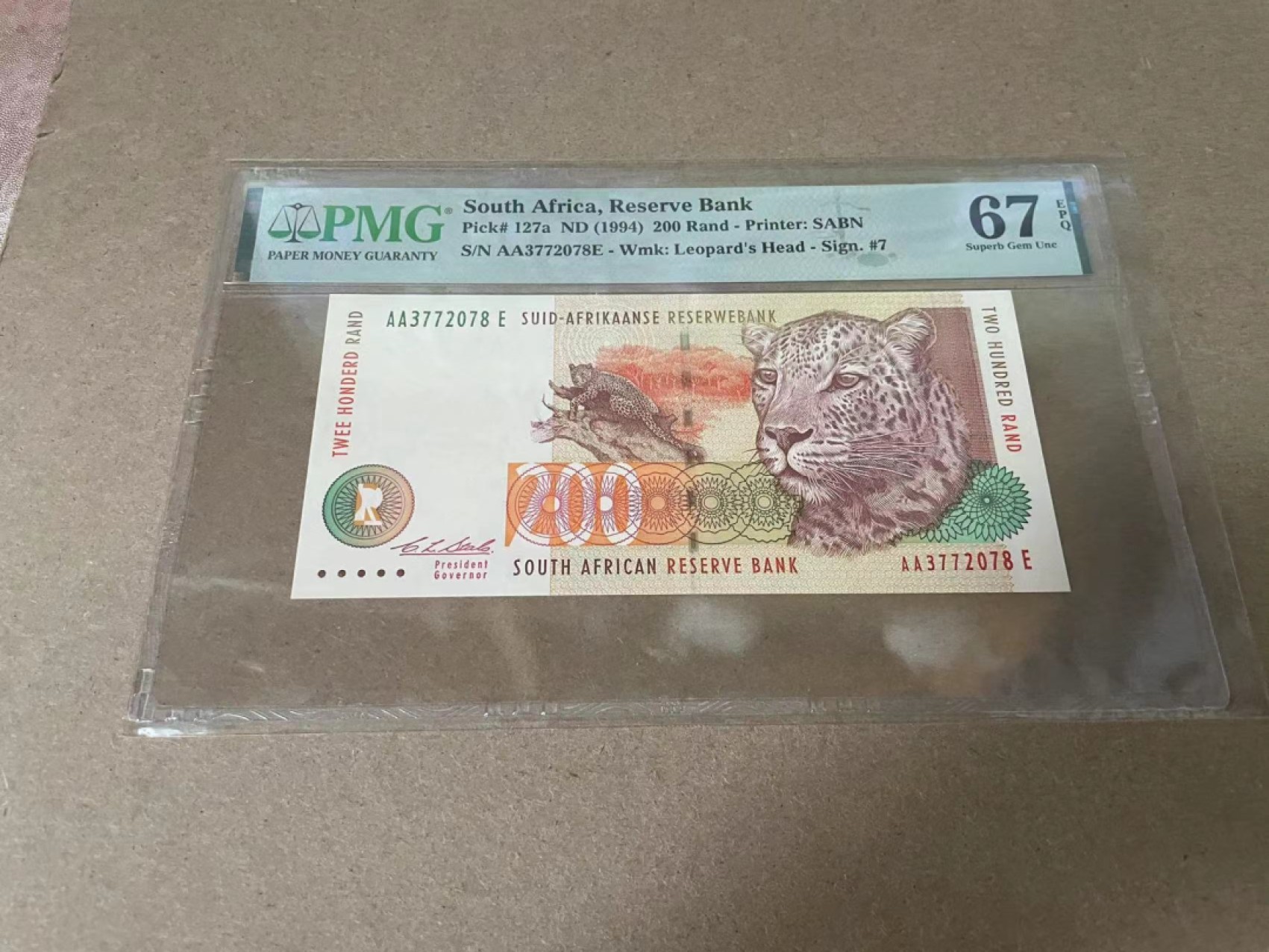 【Blue Auction】✨世界纸币精拍第327期——莫总专场XXI 【AA初版】南非 1994年200兰特 PMG67EPQ 豹子