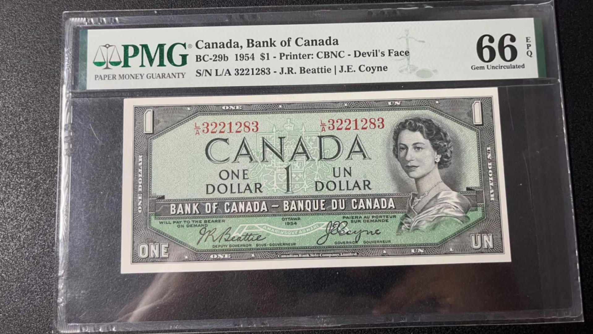 【Blue Auction】✨世界纸币精拍第327期——莫总专场XXI 【无47 魔鬼脸】加拿大 1954年1元 PMG66EPQ 女王
