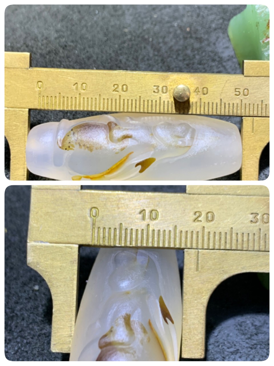 精美亚光高玉化海洋玉髓手工俏色巧雕兔飞猛进大桶珠一个！