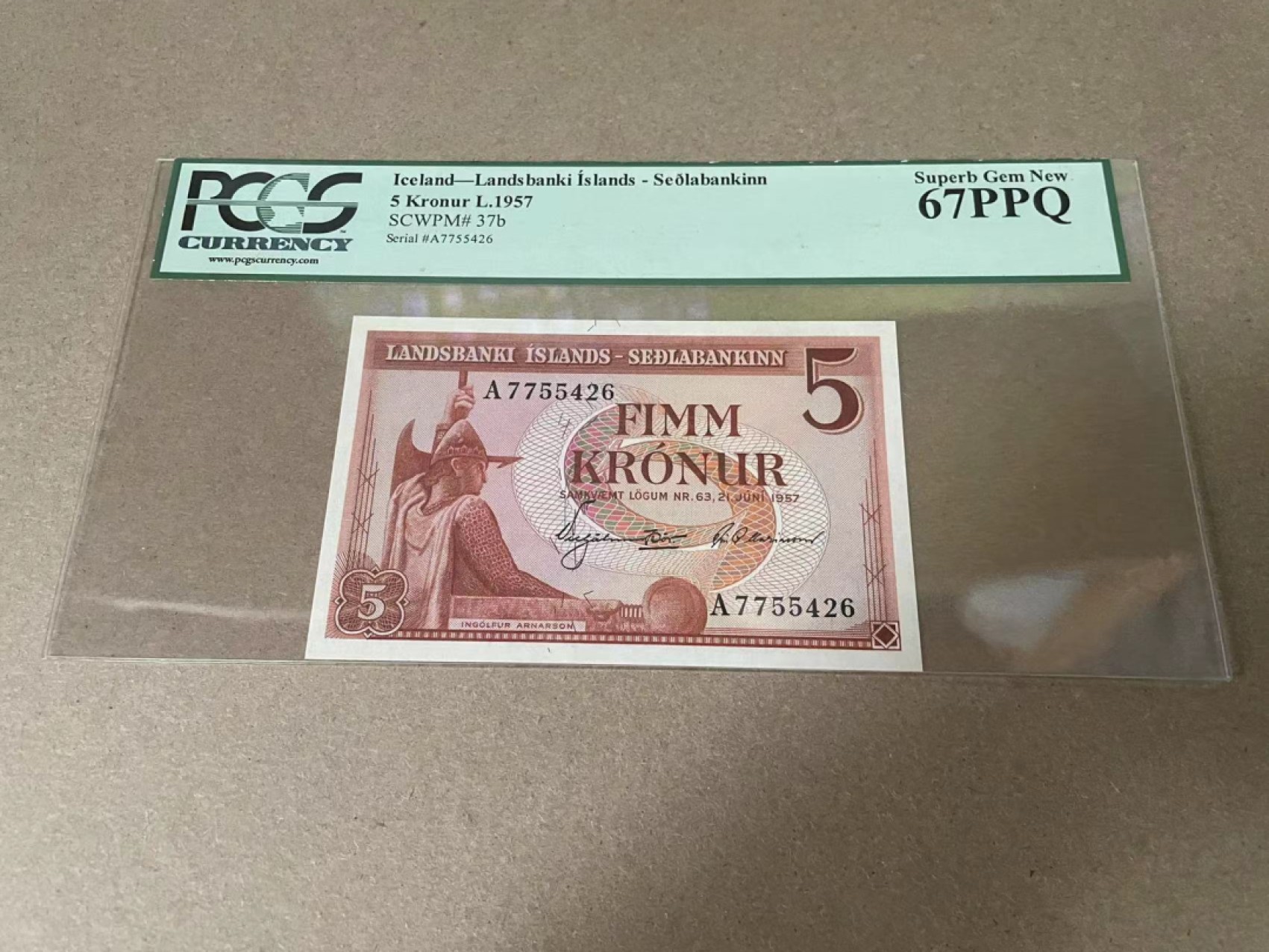 【Blue Auction】✨世界纸币精拍第327期——莫总专场XXI 冰岛 1957年5克朗 PCGS67EPQ 