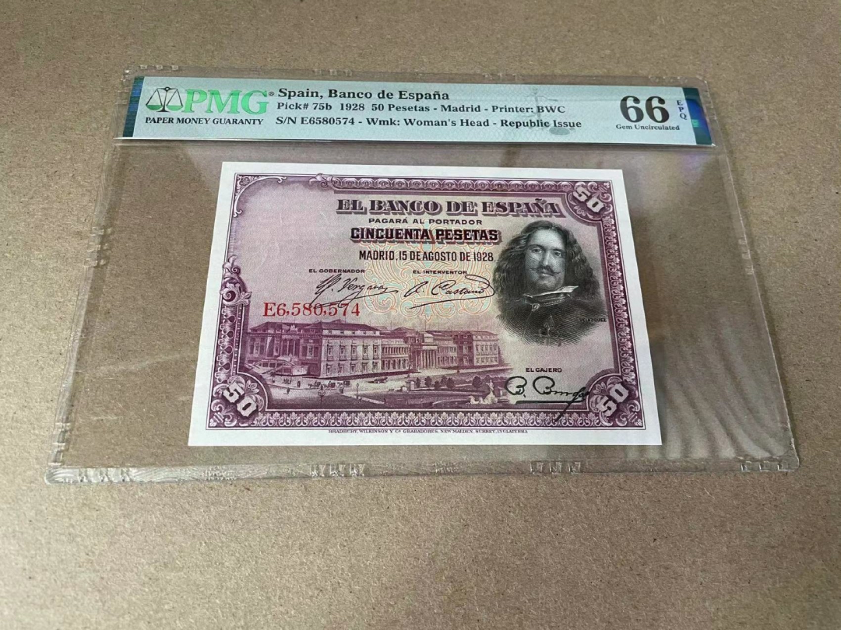 【Blue Auction】✨世界纸币精拍第327期——莫总专场XXI 西班牙 1928年50比塞塔 PMG66EPQ BWC出品