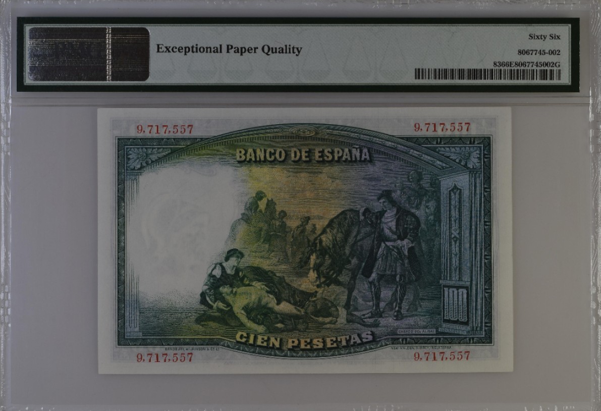【Blue Auction】✨世界纸币精拍第327期——莫总专场XXI 西班牙 1931年100比塞塔 PMG66EPQ  非常漂亮