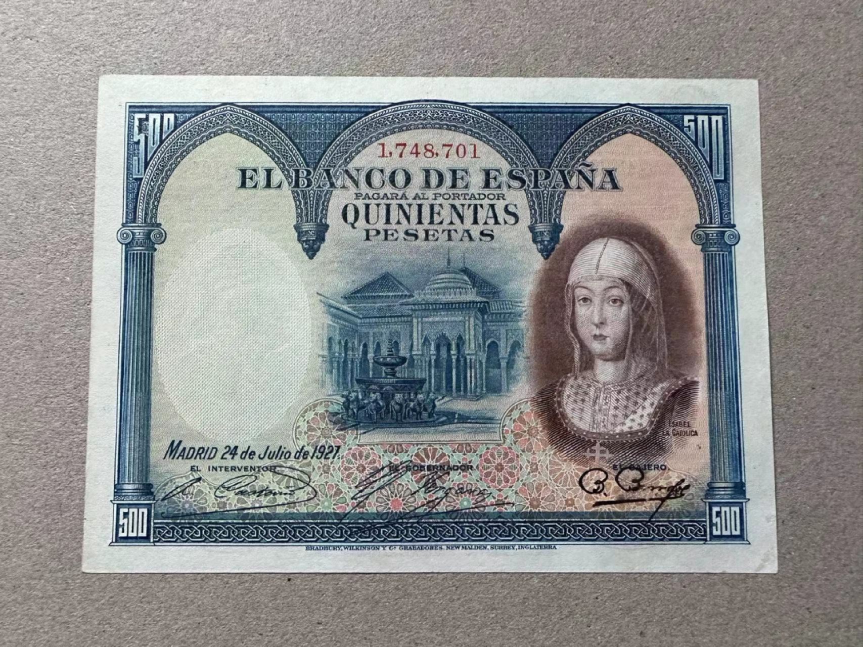 【Blue Auction】✨世界纸币精拍第327期——莫总专场XXI 西班牙 1927年500比塞塔 AU品相