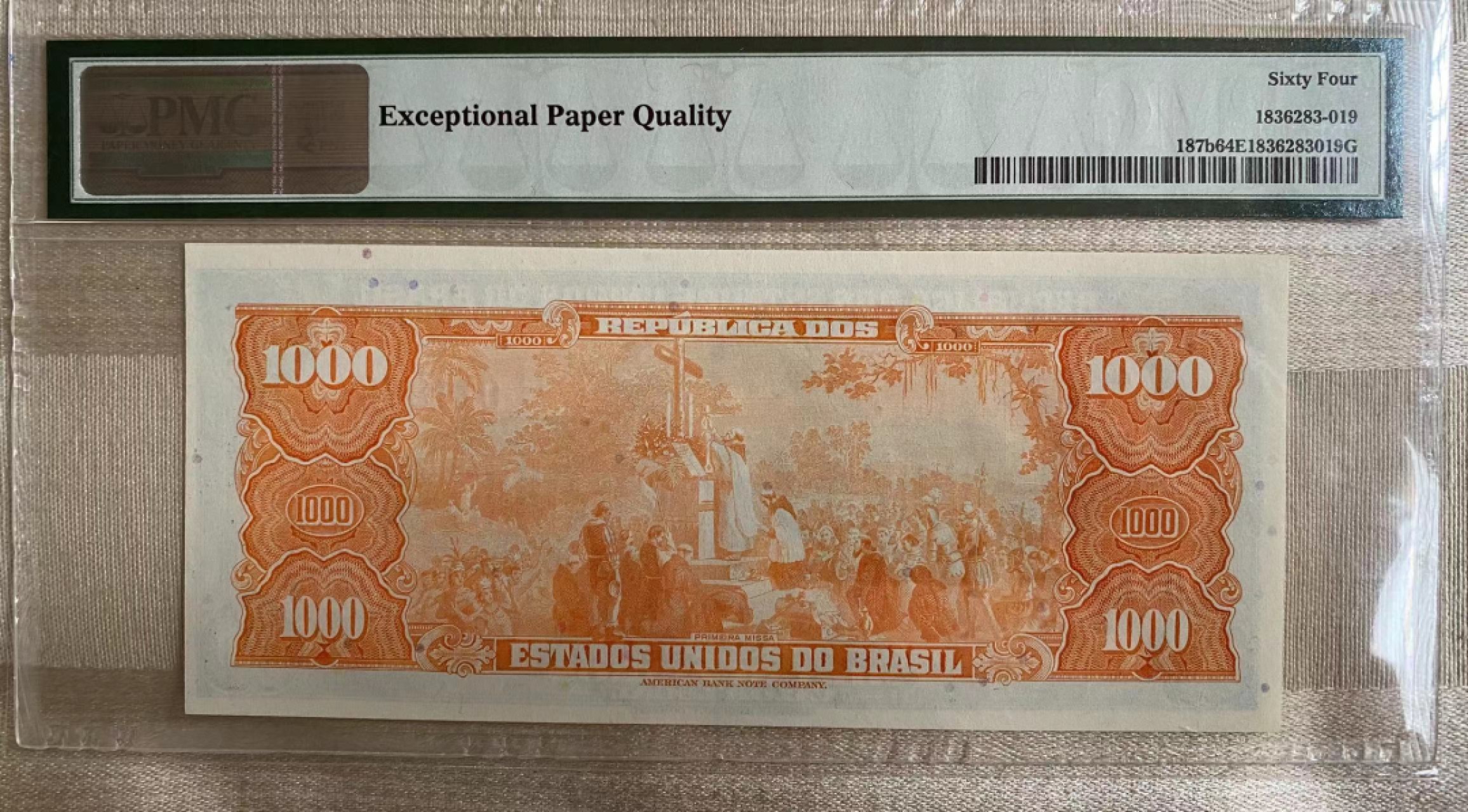 【Blue Auction】✨世界纸币精拍第327期——莫总专场XXI 巴西 1966-67年1000克鲁塞罗 PMG64EPQ 背面大场景
