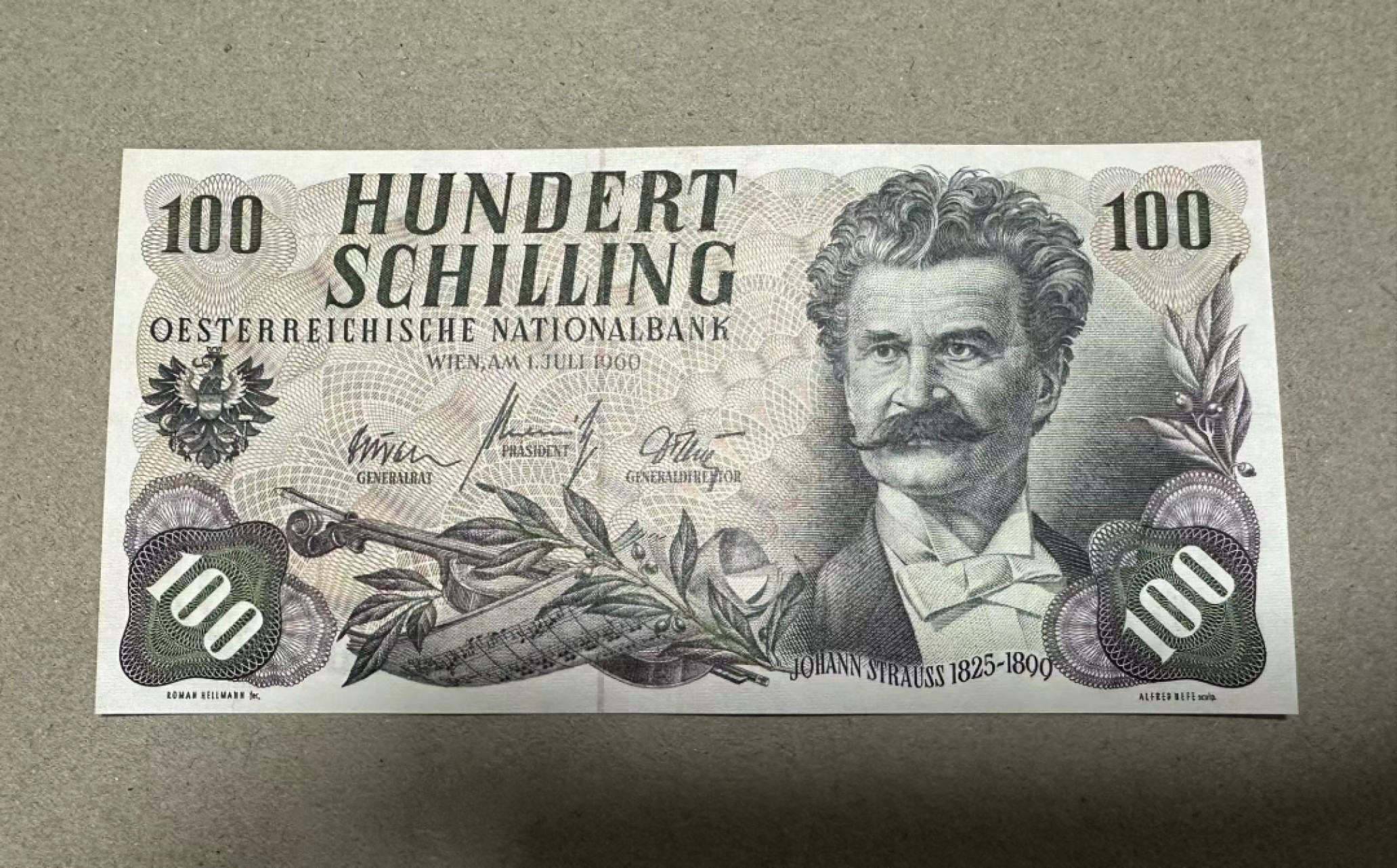 【Blue Auction】✨世界纸币精拍第327期——莫总专场XXI 奥地利 1960年100先令 斯特劳斯 	AU