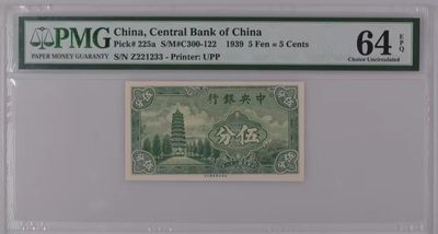 北极狼藏苑社（87） - 0940①√-民国币·伍分·稀少单字轨·永宁版·数三··PMG64EPQ