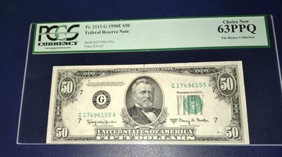 美国纸币 1950年E版 50元美金纸币 稀少区间 pcgs 63 只发行3个区间 - 美国纸币 1950年E版 50元美金纸币 稀少区间 pcgs 63 只发行3个区间