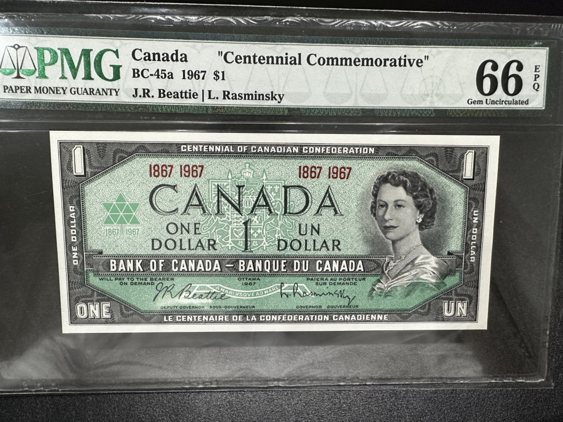 《外钞收藏家》第二百七十一期（连拍第二场） 1967年加拿大1刀  PMG66 纪念钞