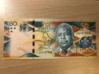 🌼甜小邱世界纸币收藏💐第69期🐇🌼 - 全新UNC 巴巴多斯 50元 666豹子号 独立50周年纪念钞 2016
