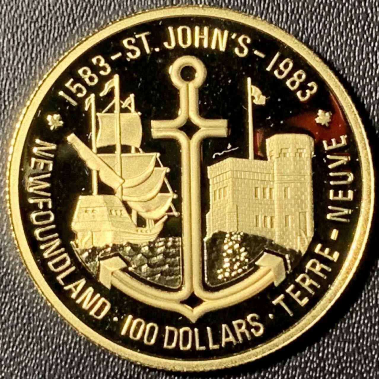 紫瑗钱币——第315期拍卖 加拿大 1983年 纽芬兰圣约翰教堂400周年 100元 16.97克 0.917金 精制