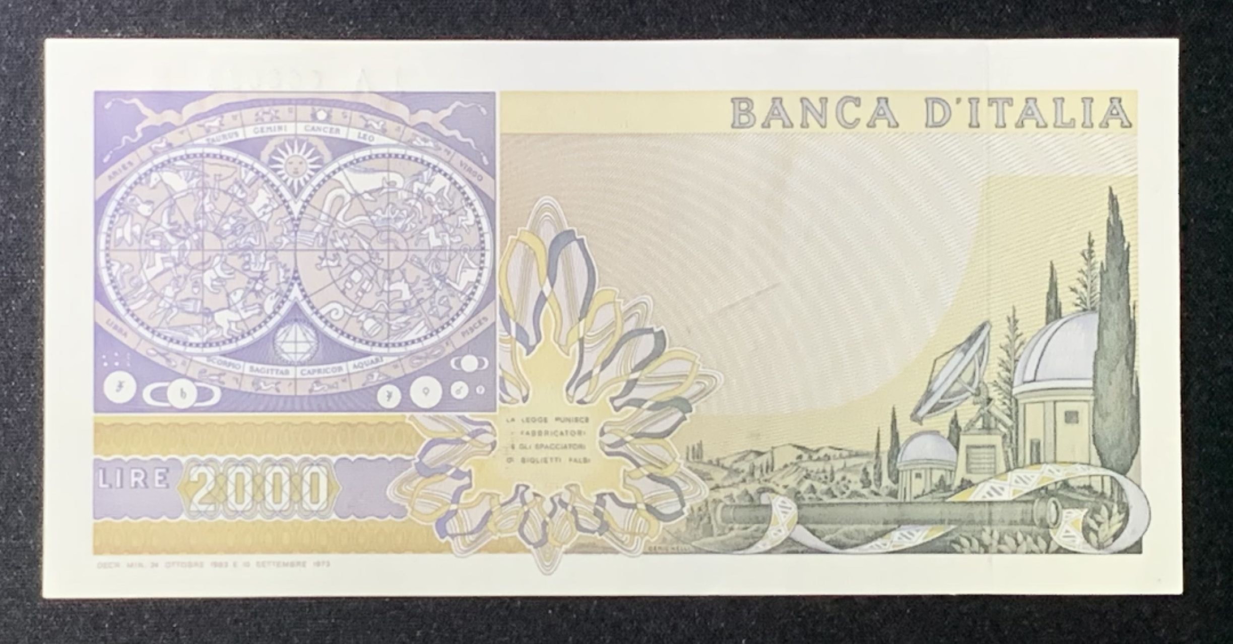 紫瑗钱币——第272期拍卖—纸币场 意大利 1973年 伽利略 2000里拉 好号 UNC