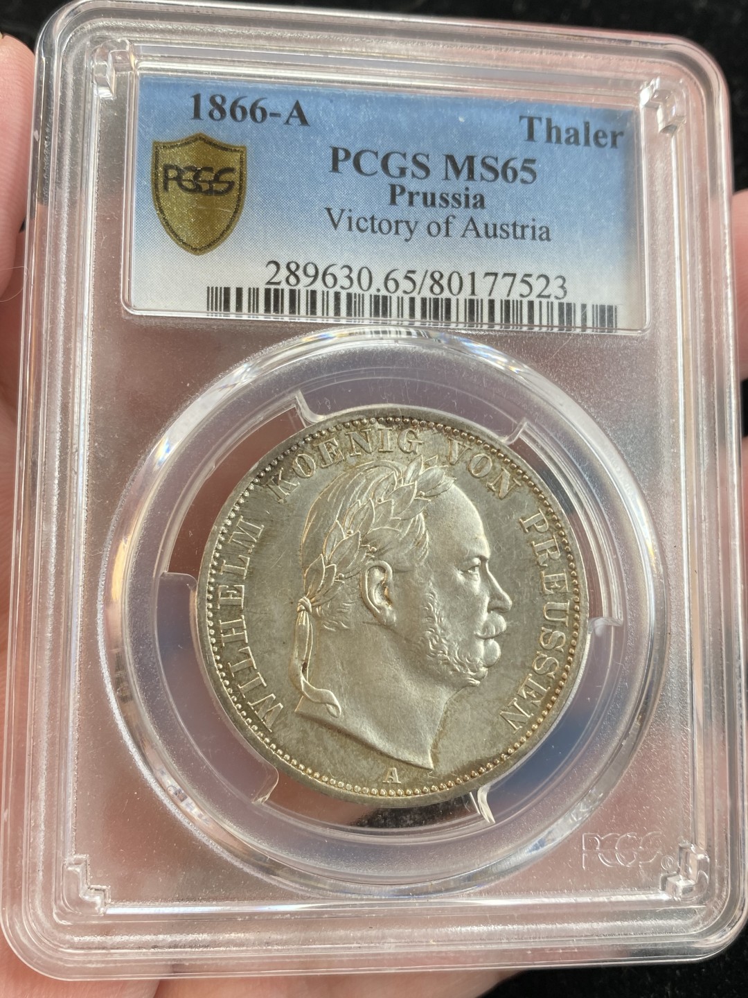 万国钱币拍卖第009期（万国白金之夜） PCGS MS65 1866年普鲁士普奥战争胜利泰勒，一步到位的品相。