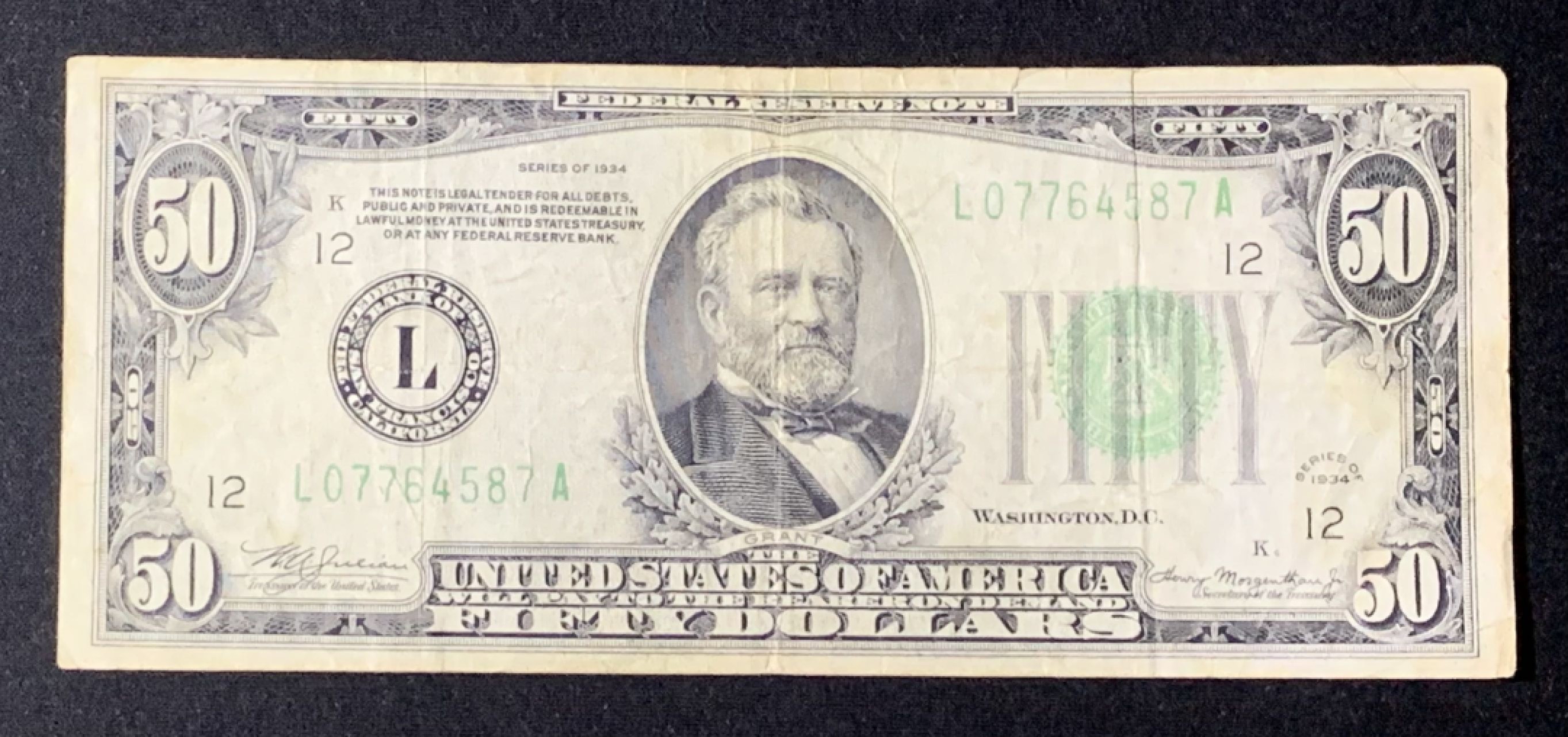 紫瑗钱币——第272期拍卖—纸币场 美国 1934年 旧金山 50美元 流通品