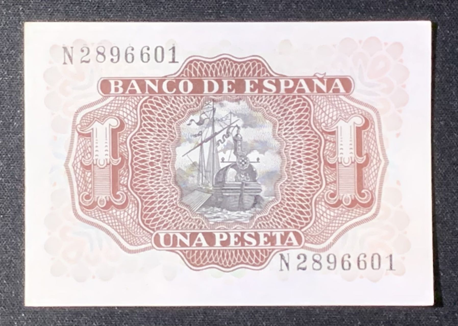 紫瑗钱币——第272期拍卖—纸币场 【刀货开门号】西班牙 1953年 阿尔瓦罗 1比塞塔  UNC