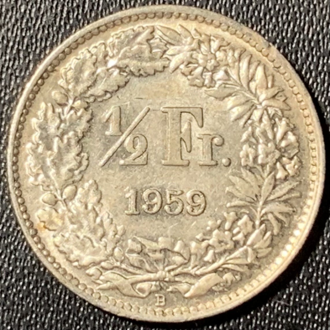 紫瑗钱币——第273期拍卖 瑞士 1959年 赫尔维蒂亚 1/2法郎 2.5克 0.835银 UNC