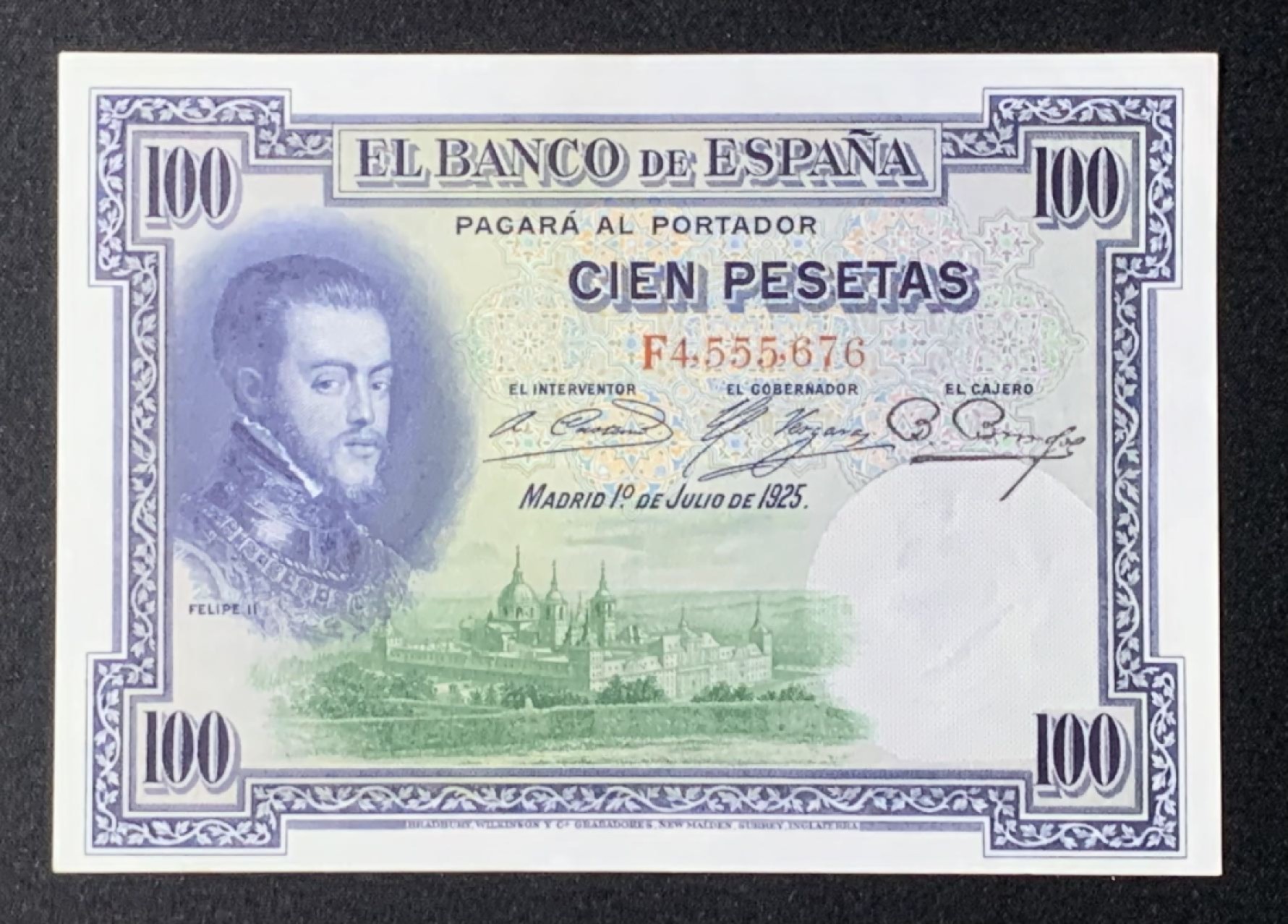 紫瑗钱币——第272期拍卖—纸币场 西班牙 1925年 油画《腓力二世的座椅》 100比塞塔 AU