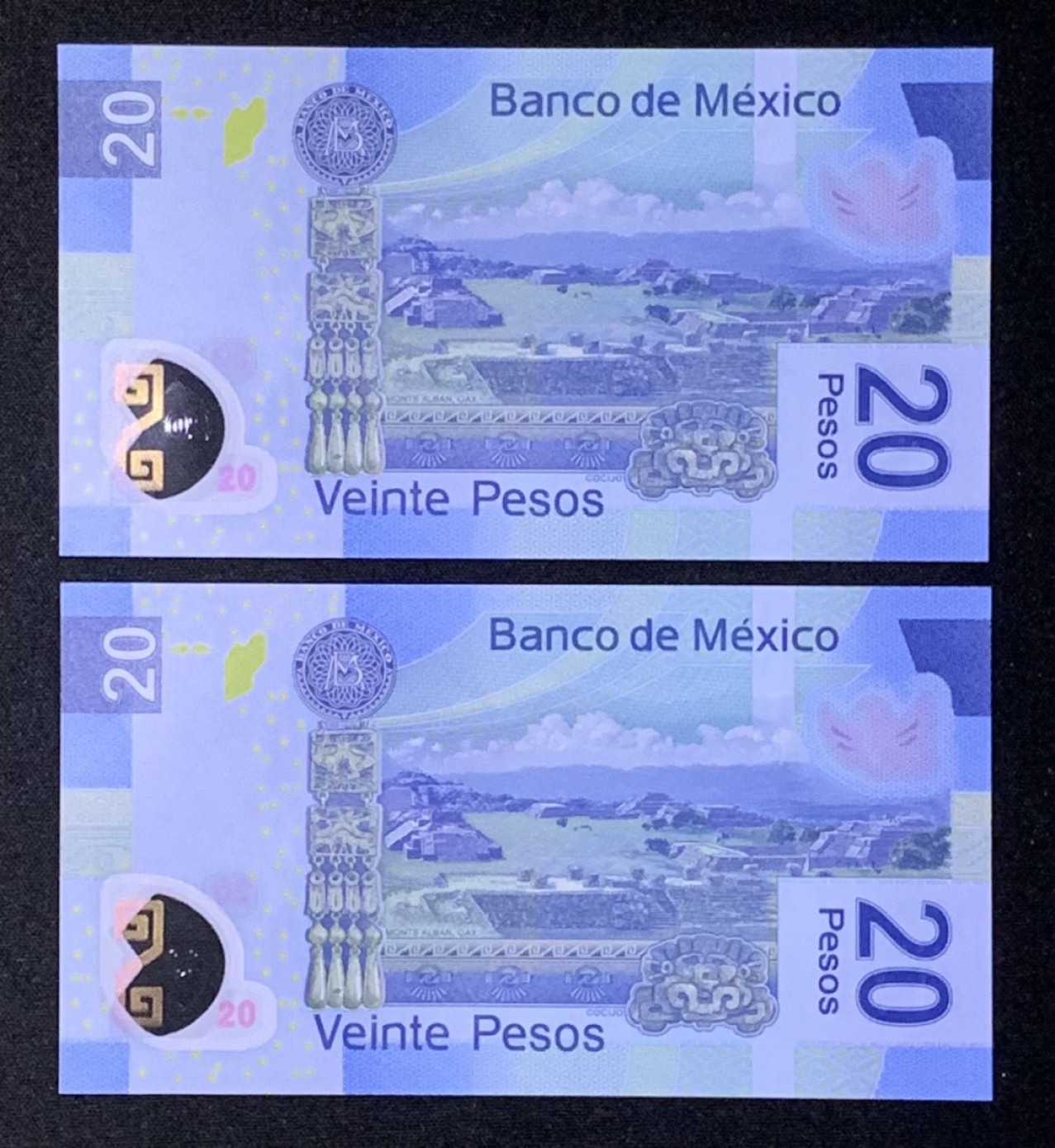 紫瑗钱币——第272期拍卖—纸币场 【首发AA冠】墨西哥 2016年 20比索 塑料币  UNC 2枚一组