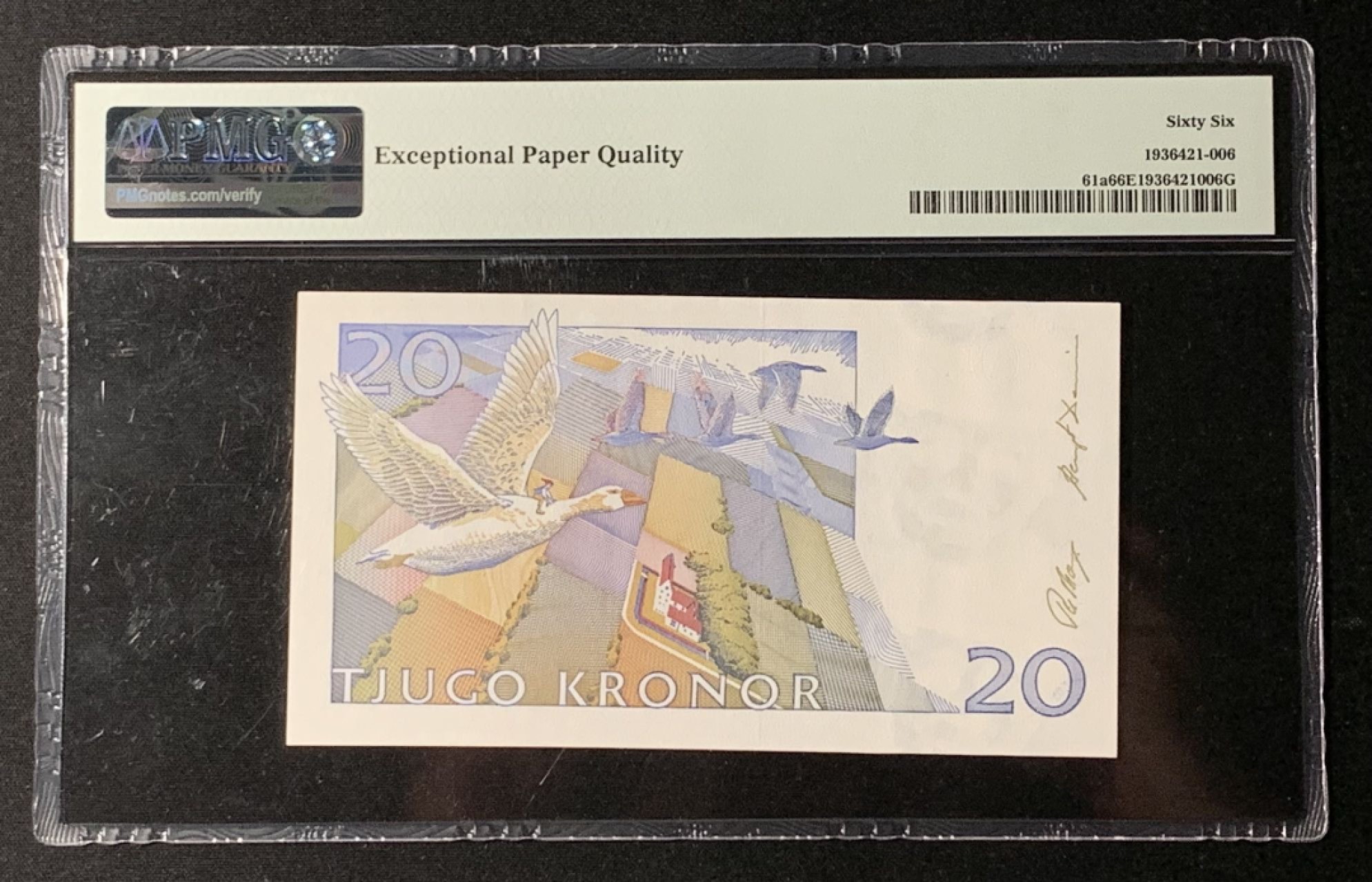 紫瑗钱币——第272期拍卖—纸币场 瑞典 1991-92年 骑鹅旅行记 20克朗 PMG 66 EPQ （P-61a）