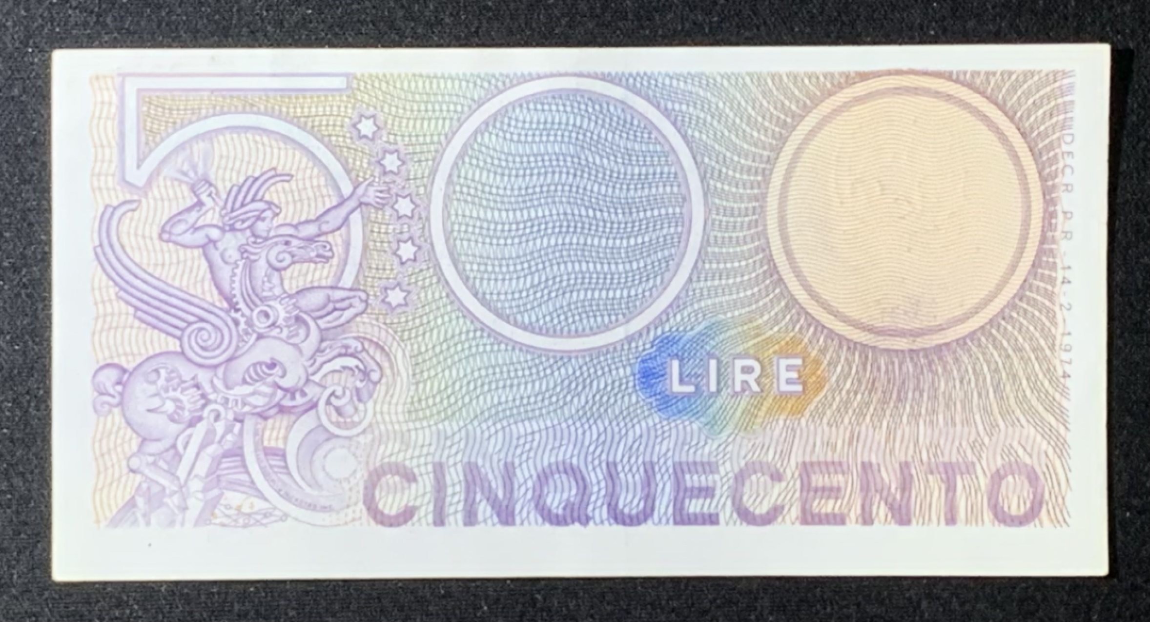 紫瑗钱币——第272期拍卖—纸币场 【狮子号0】意大利 1974年 小仙女 500里拉 UNC