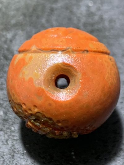 精美战国红玛瑙亚光手工雕刻道字太极阴阳鱼，苹果珠一颗！ 精美战国红玛瑙亚光手工雕刻道字太极阴阳鱼，苹果珠一颗！