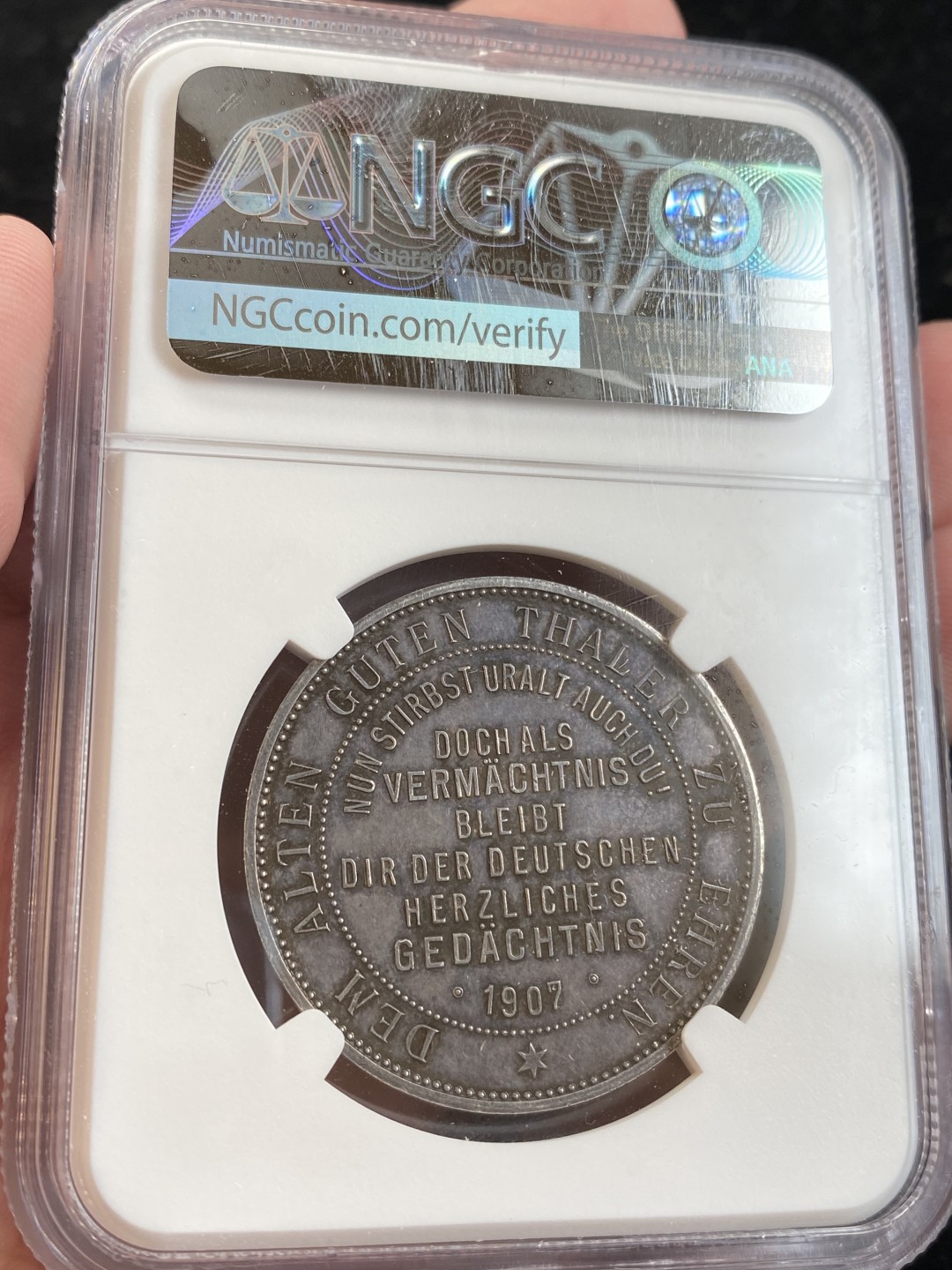 万国钱币拍卖第009期（万国白金之夜） NGC MS62 1907年德国普鲁士五王泰勒纪念银章，原味品相，经典品种。