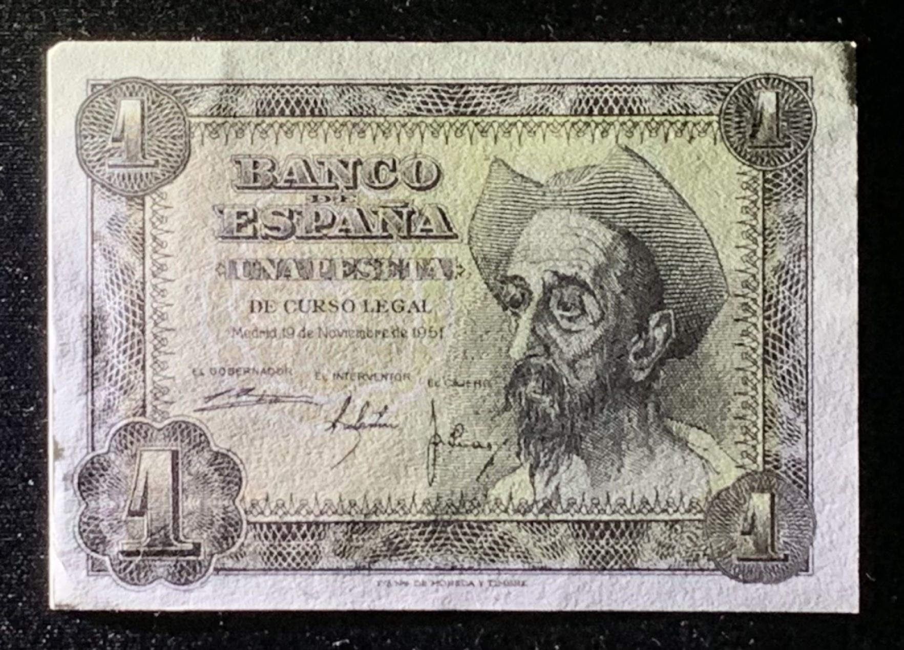 紫瑗钱币——第272期拍卖—纸币场 【刀货开门号】西班牙 1951年 唐吉坷德 1比塞塔  UNC