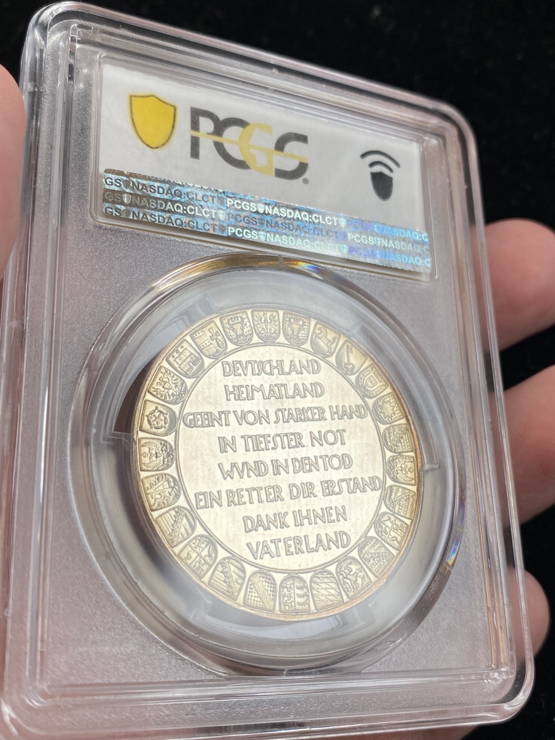 万国钱币拍卖第009期（万国白金之夜） PCGS SP66 1930年魏玛共和国银章开辟者俾斯麦与守卫者兴登堡，背面25个邦徽细节完美，顶级品相，PCGS冠军分，双面高闪金色包浆，一步到位的收藏。