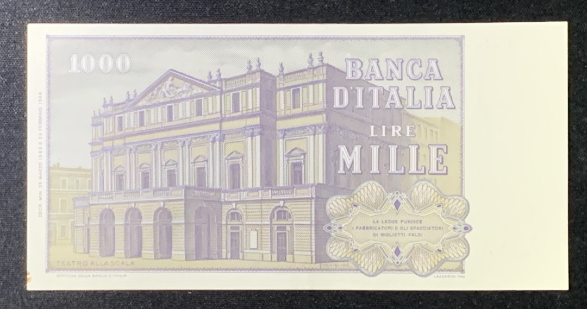 紫瑗钱币——第272期拍卖—纸币场 【首发年】意大利 1969年 威尔第 1000里拉 UNC