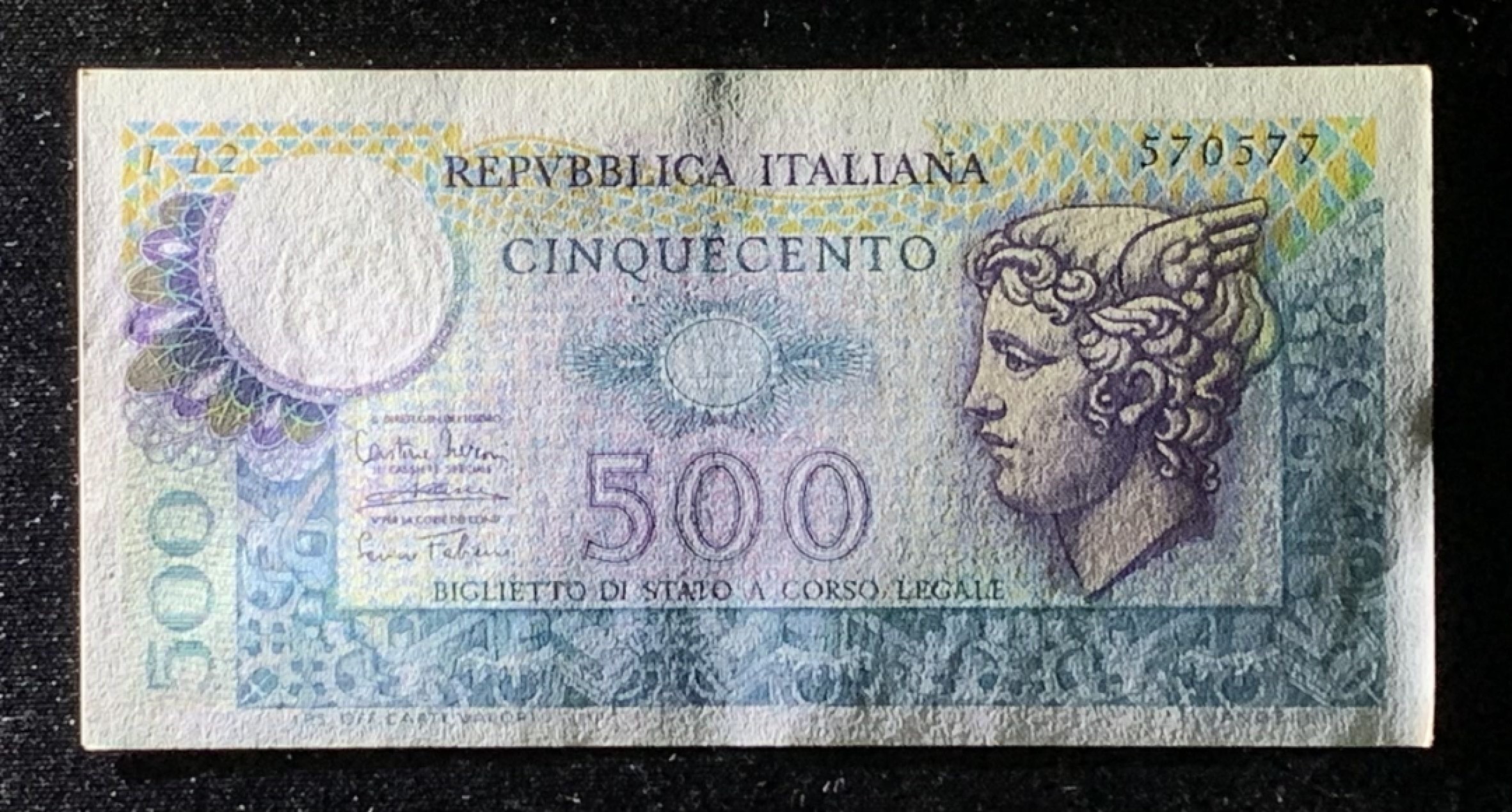紫瑗钱币——第272期拍卖—纸币场 【叠尾】意大利 1974年 小仙女 500里拉 UNC