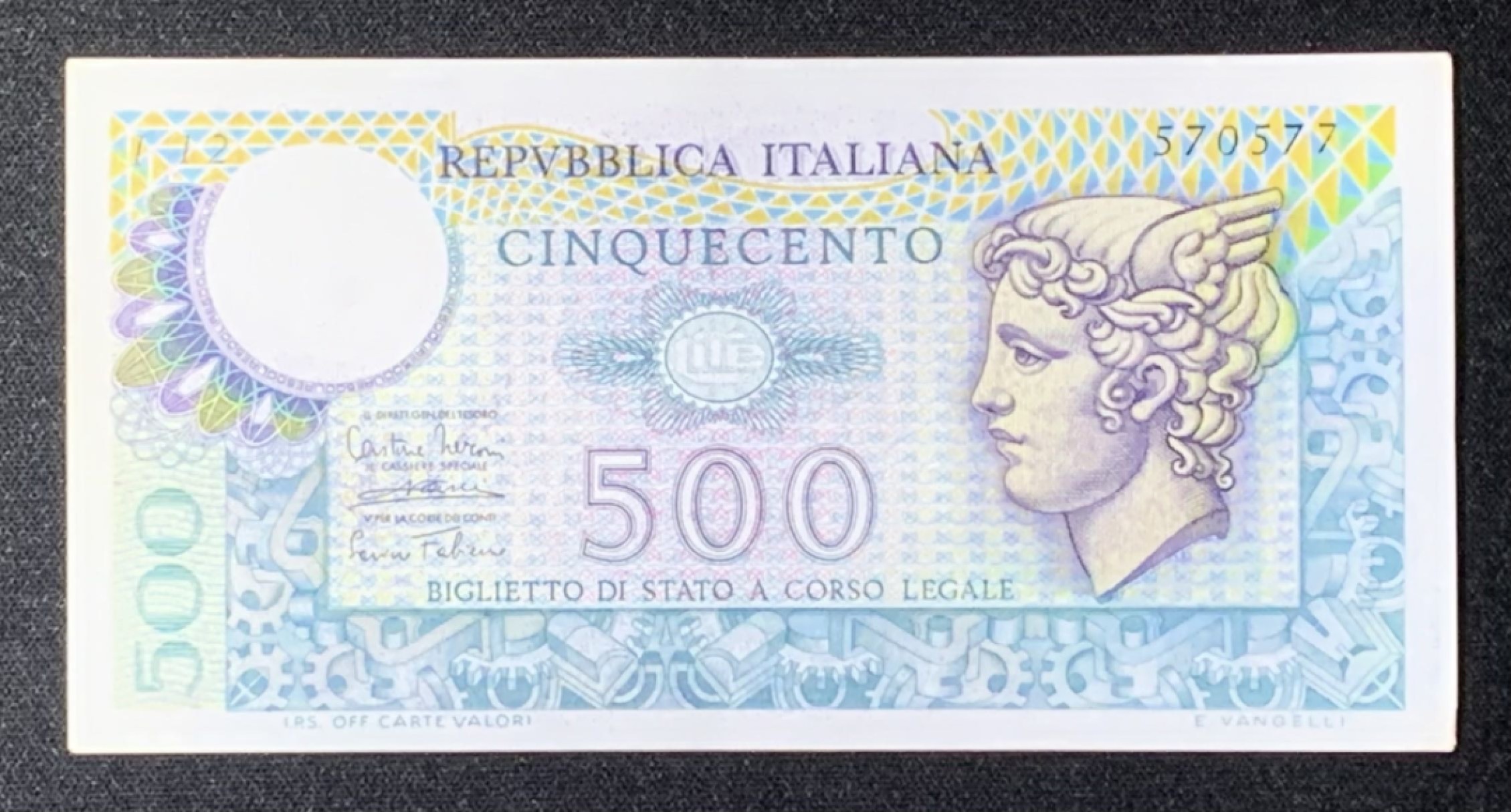 紫瑗钱币——第272期拍卖—纸币场 【叠尾】意大利 1974年 小仙女 500里拉 UNC