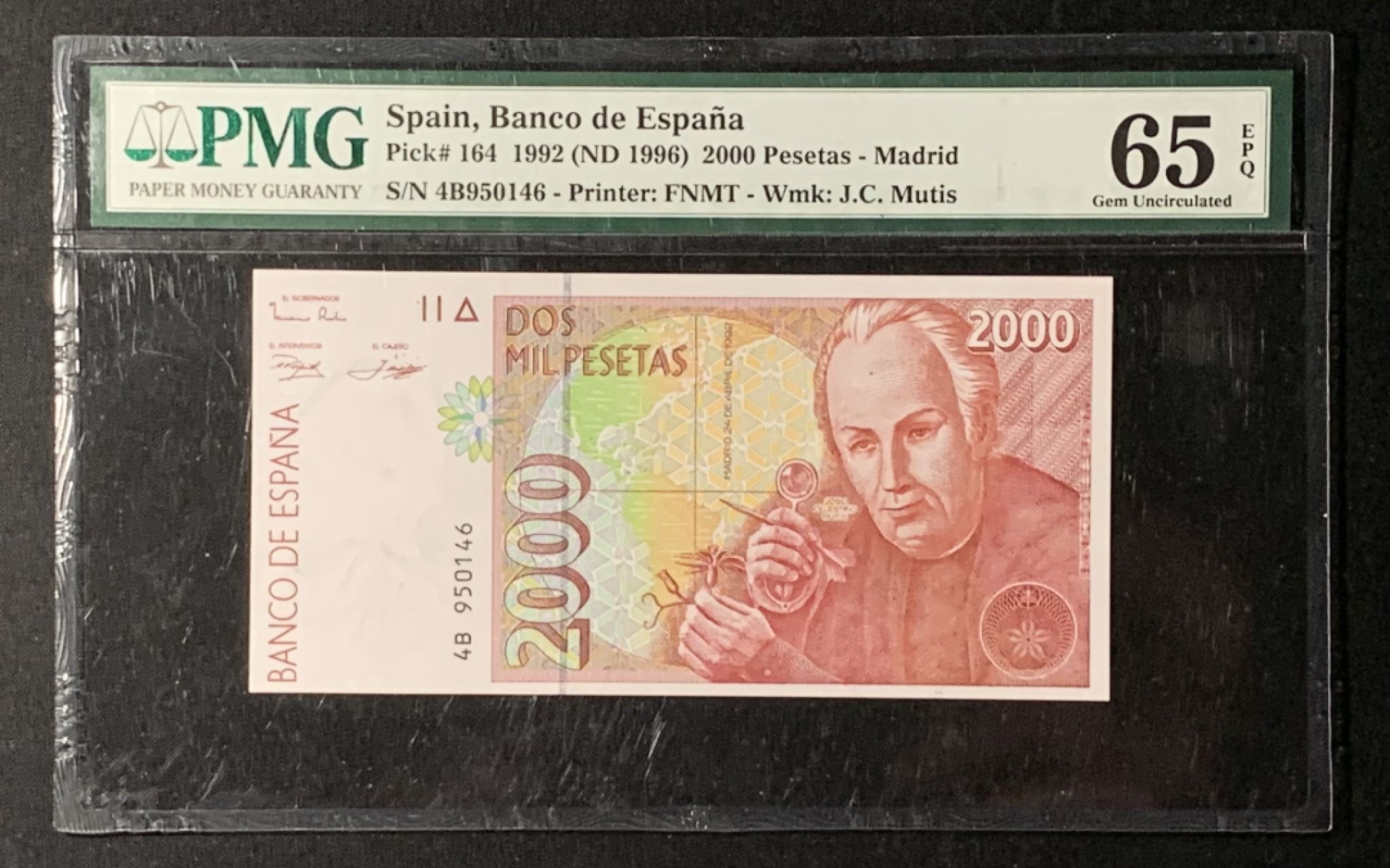 紫瑗钱币——第272期拍卖—纸币场 西班牙 1992年 末版 2000比塞塔 PMG 65 EPQ （P-162）