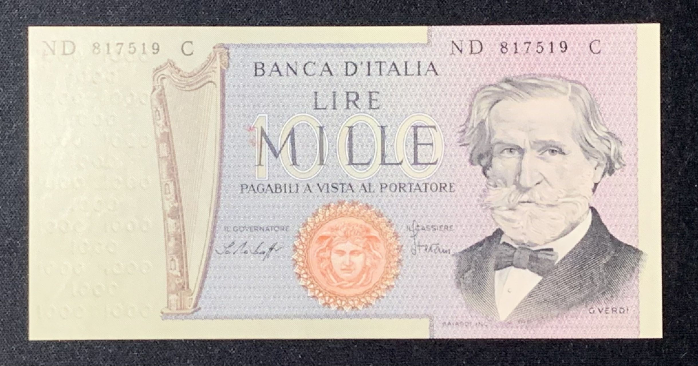 紫瑗钱币——第272期拍卖—纸币场 意大利 1979年 威尔第 1000里拉 UNC