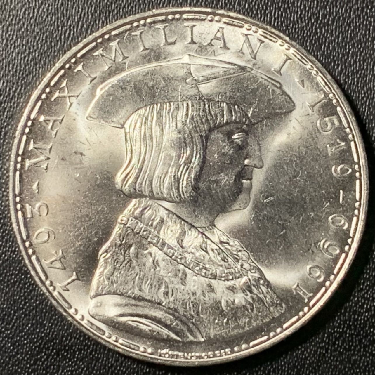 紫瑗钱币——第273期拍卖 奥地利 1969年 马克西米安诞辰450周年 50先令 20克 0.9银 UNC