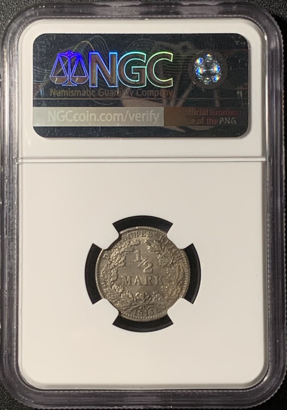 紫瑗钱币——第273期拍卖 德国 1916年 G版 第二帝国 1/2马克 银币 NGC MS62 五彩包浆
