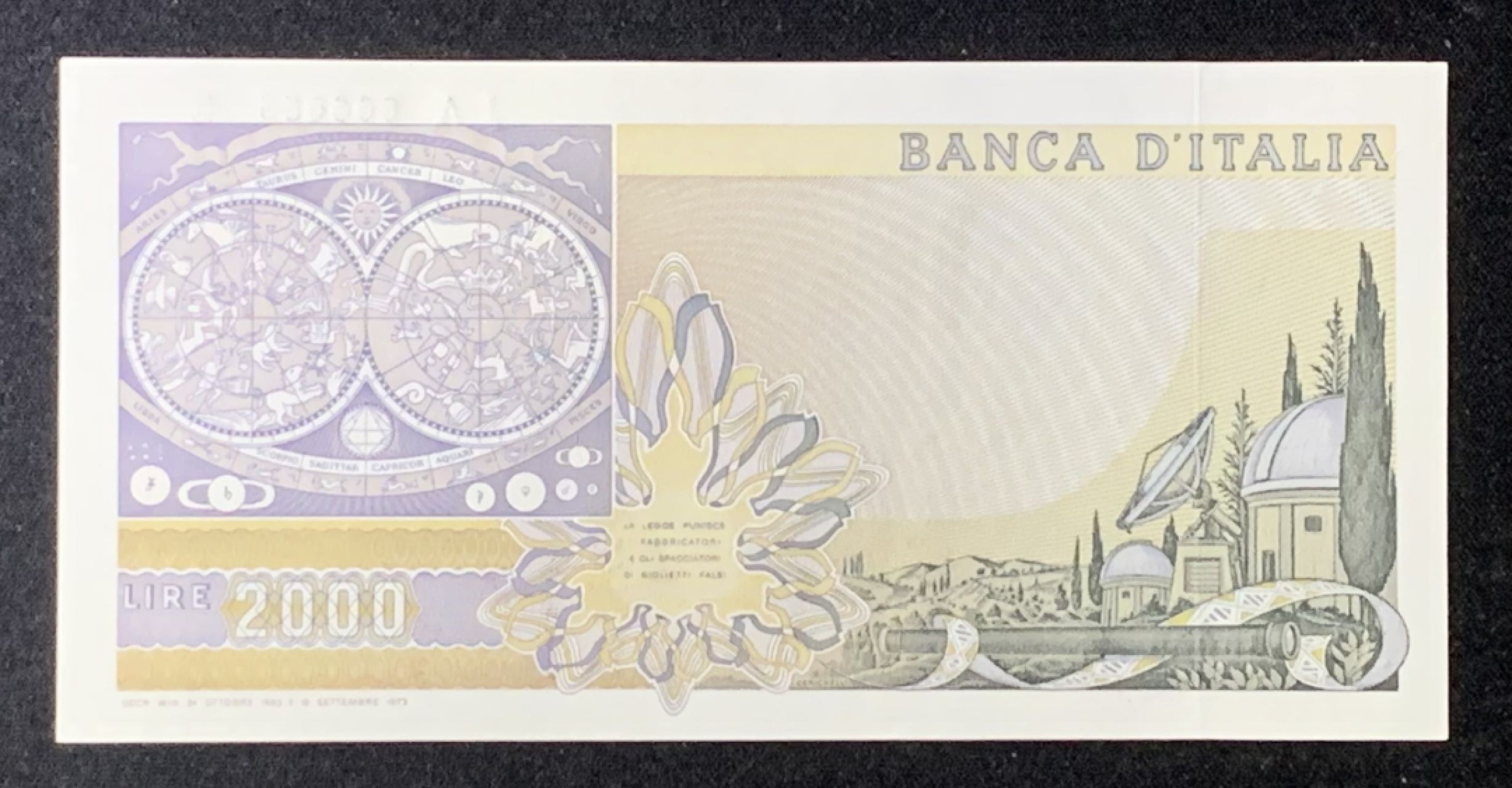 紫瑗钱币——第272期拍卖—纸币场 【叠尾5】意大利 1973年 伽利略 2000里拉  UNC