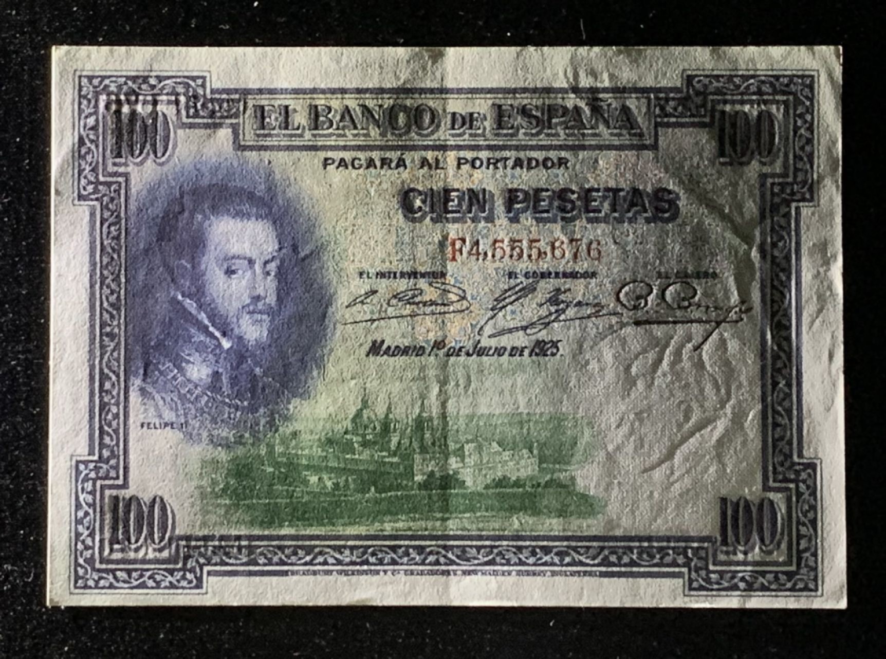 紫瑗钱币——第272期拍卖—纸币场 西班牙 1925年 油画《腓力二世的座椅》 100比塞塔 AU