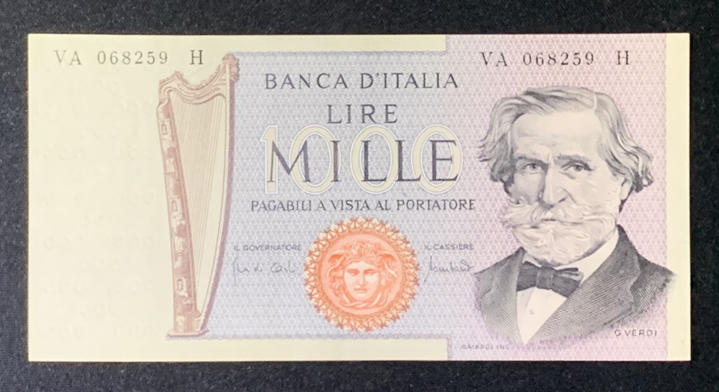紫瑗钱币——第272期拍卖—纸币场 【首发年】意大利 1969年 威尔第 1000里拉 UNC