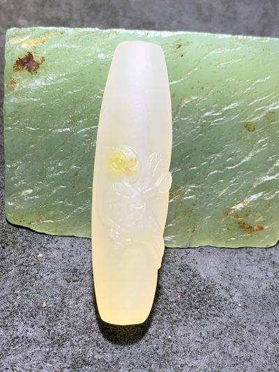 精美亚光高玉化海洋玉髓手工俏色巧雕鹦鹉大桶珠一个！ - 精美亚光高玉化海洋玉髓手工俏色巧雕鹦鹉大桶珠一个！