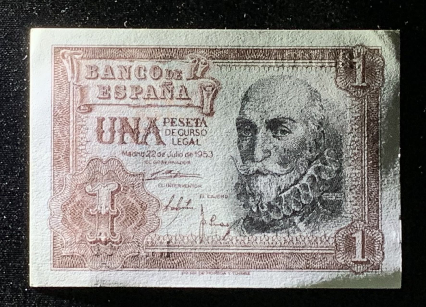 紫瑗钱币——第272期拍卖—纸币场 【刀货开门号】西班牙 1953年 阿尔瓦罗 1比塞塔  UNC