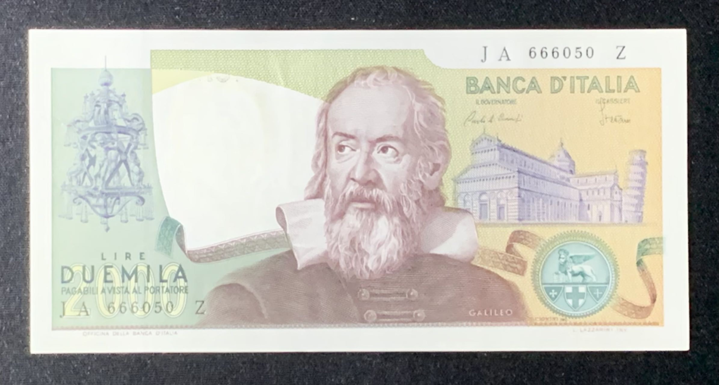 紫瑗钱币——第272期拍卖—纸币场 意大利 1973年 伽利略 2000里拉 好号 UNC