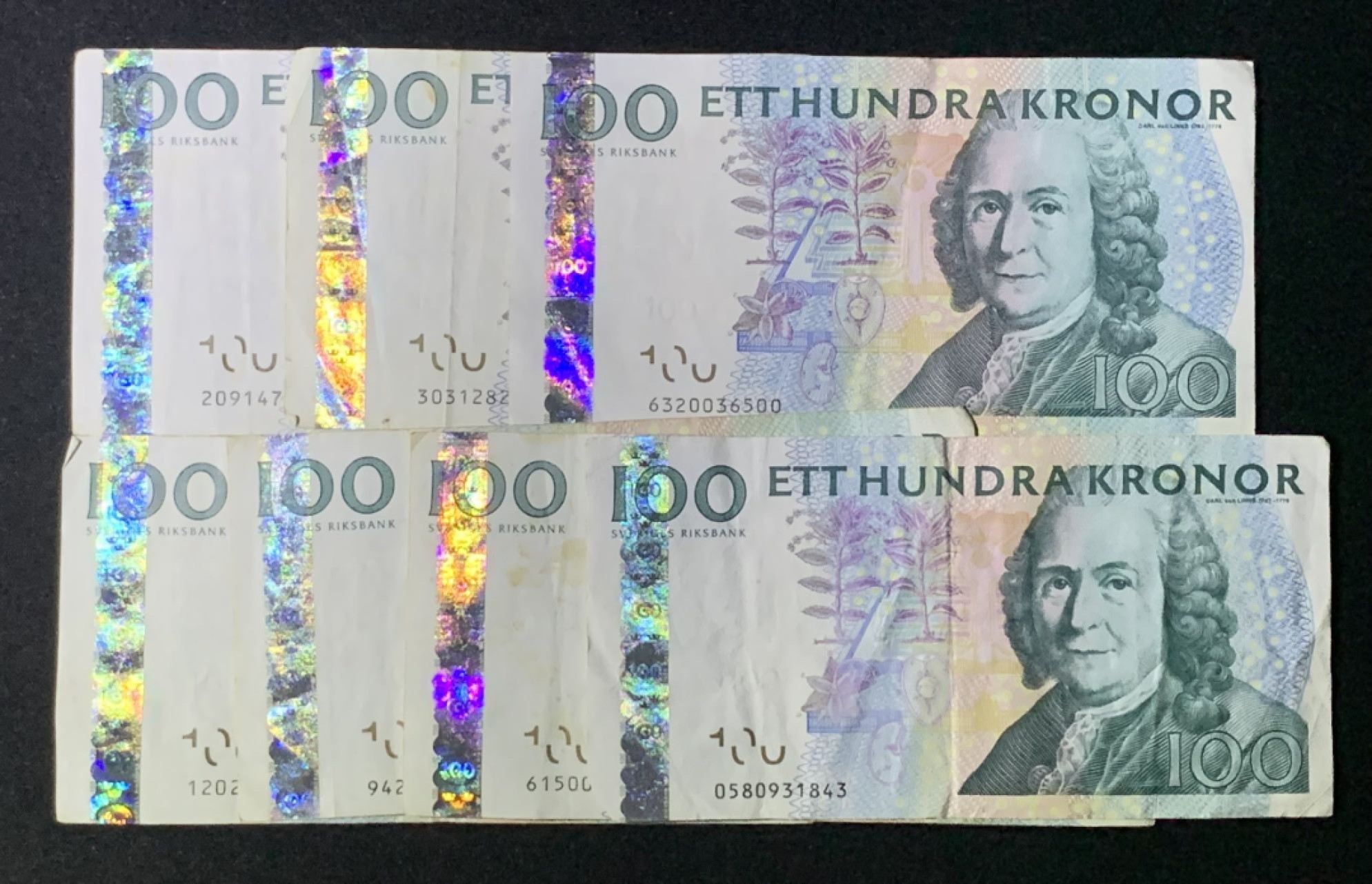 紫瑗钱币——第272期拍卖—纸币场 瑞典 全息版 100克朗 7张一起 可兑换