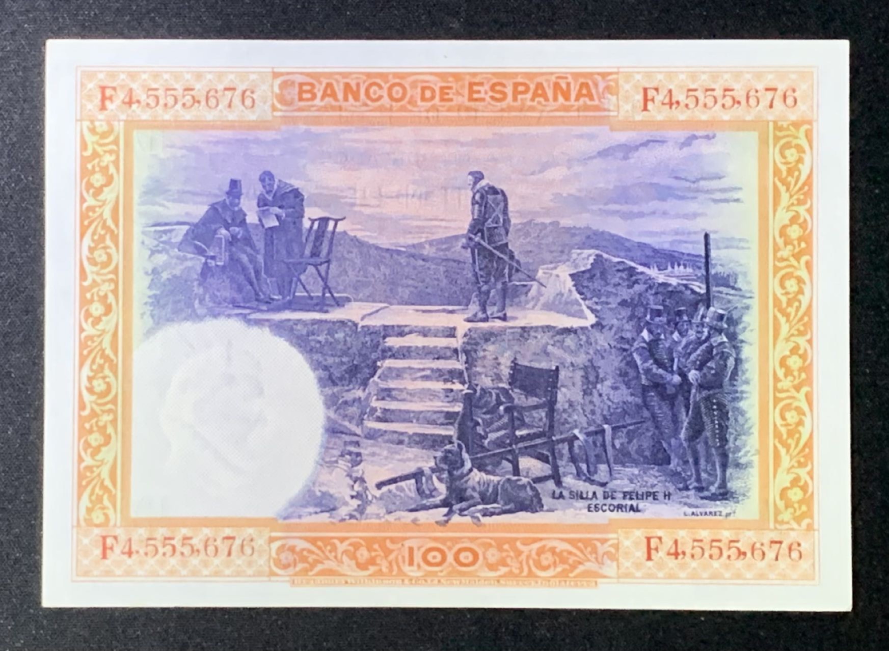 紫瑗钱币——第272期拍卖—纸币场 西班牙 1925年 油画《腓力二世的座椅》 100比塞塔 AU