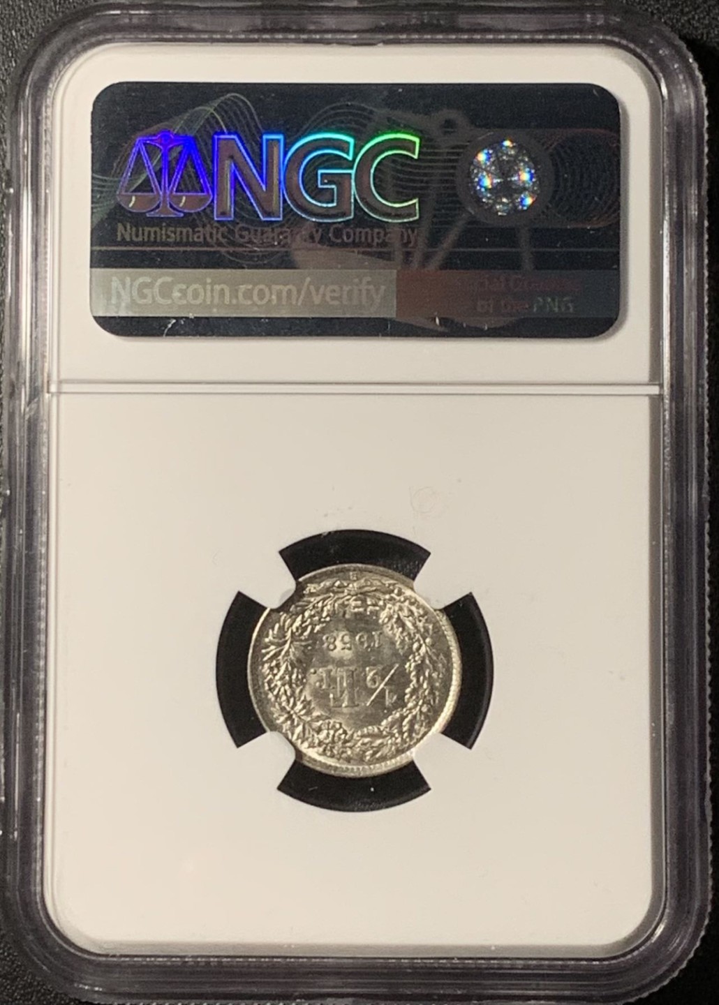 紫瑗钱币——第273期拍卖 瑞士 1958年 赫尔维蒂亚 1/2法郎 银币 NGC MS62