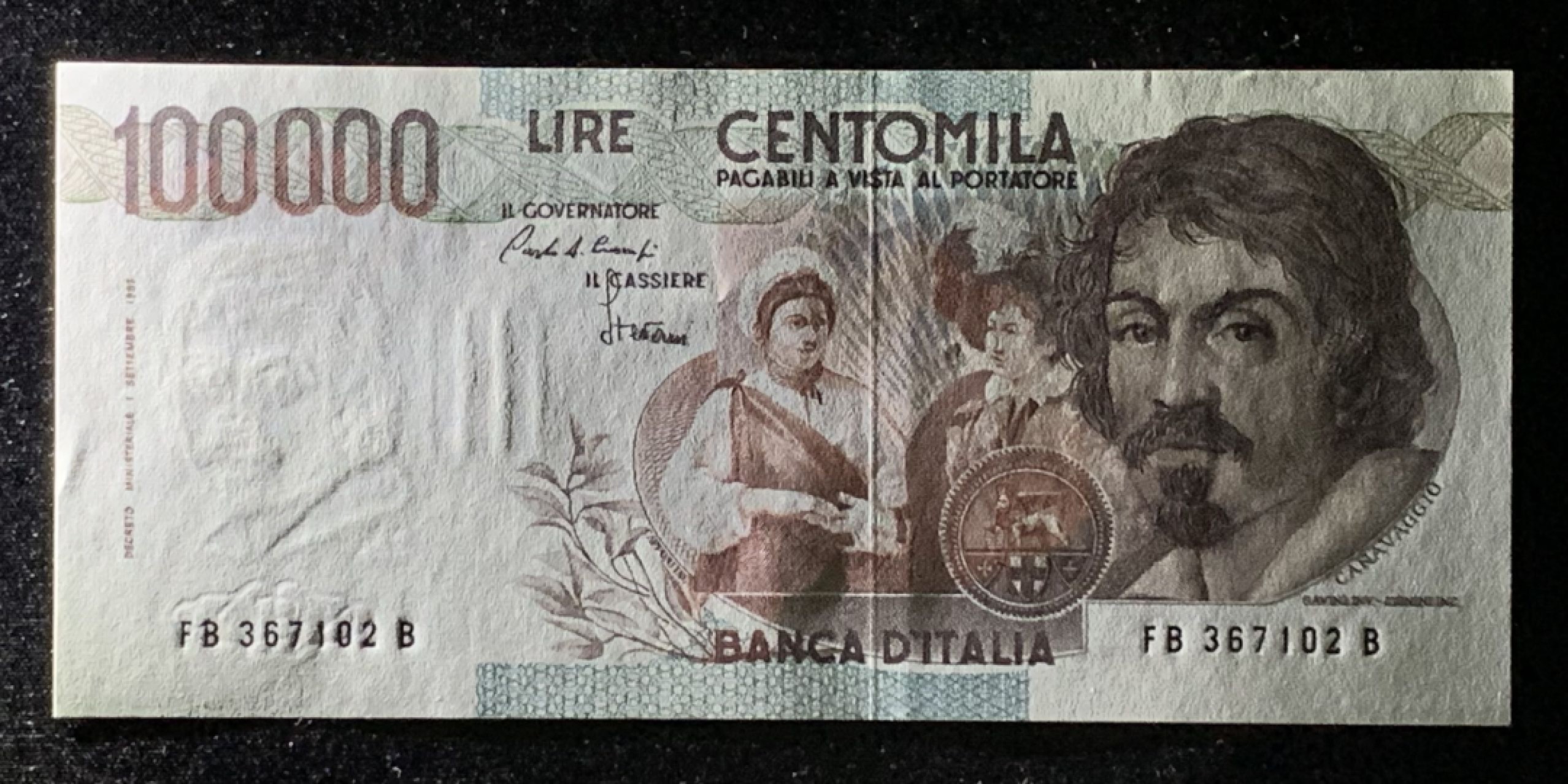 紫瑗钱币——第272期拍卖—纸币场 意大利 1983年 卡拉瓦乔 水果篮 初版 100000里拉 UNC