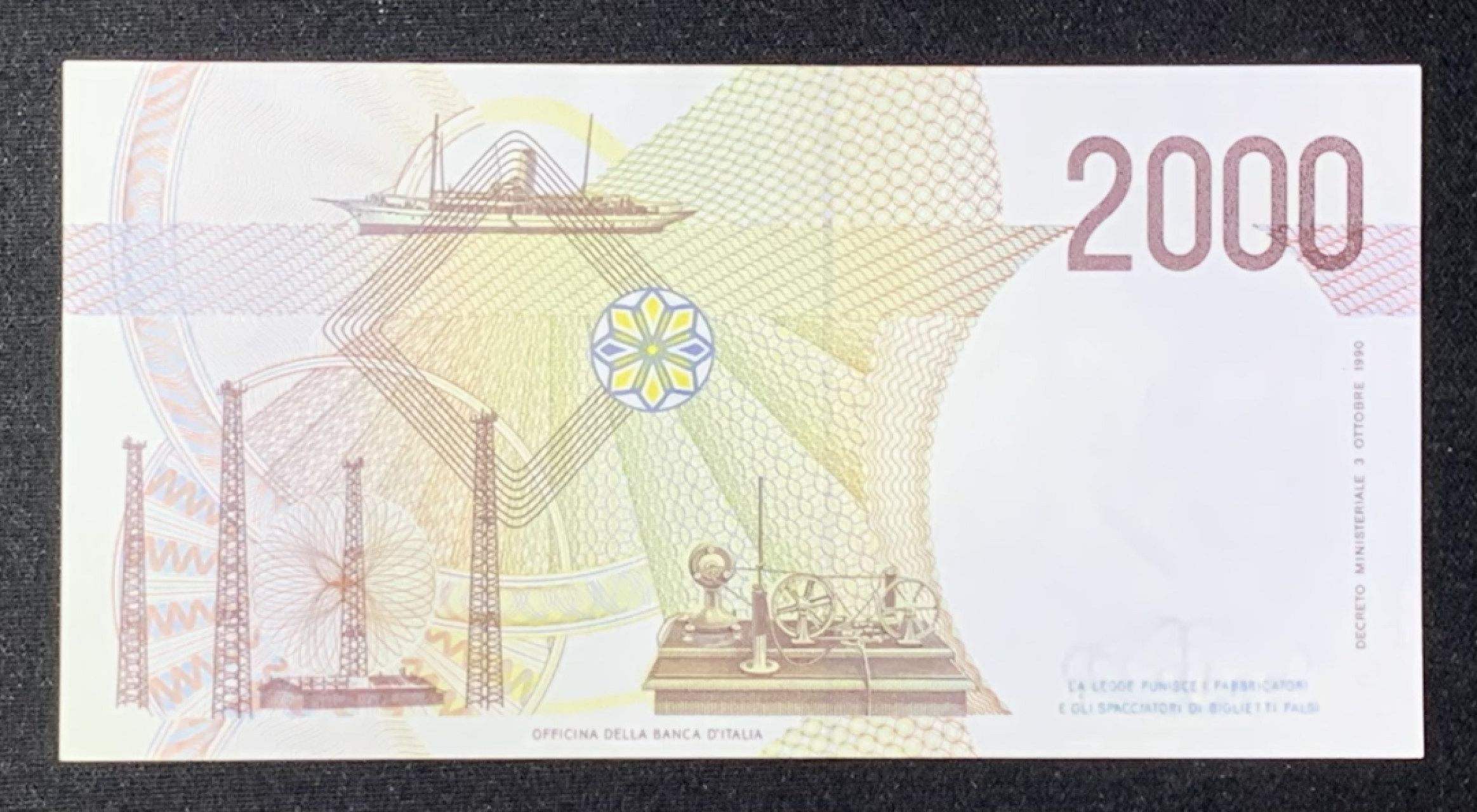 紫瑗钱币——第272期拍卖—纸币场 意大利 1990年 末班 2000里拉 UNC