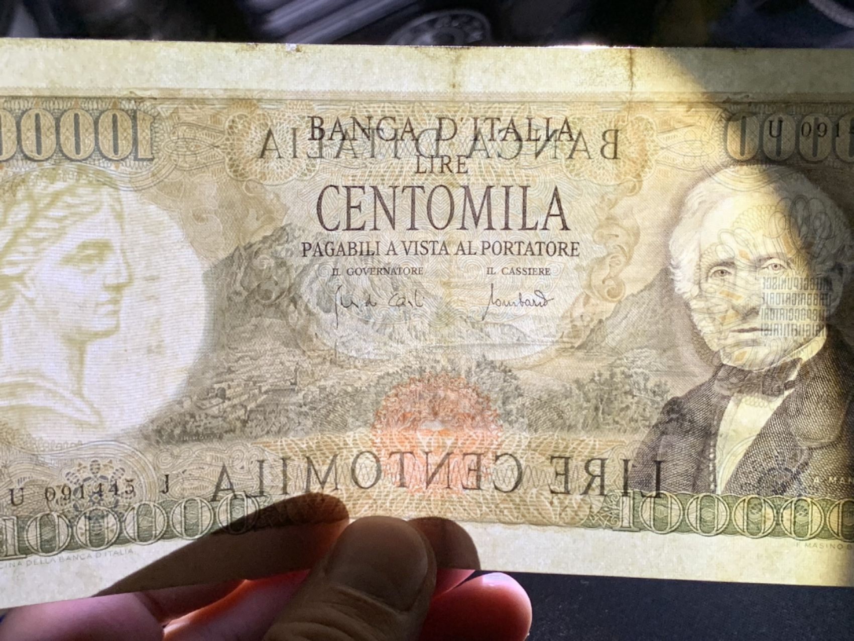 紫瑗钱币——第272期拍卖—纸币场 意大利 1970年 曼佐尼 100000里拉 名誉品 AU