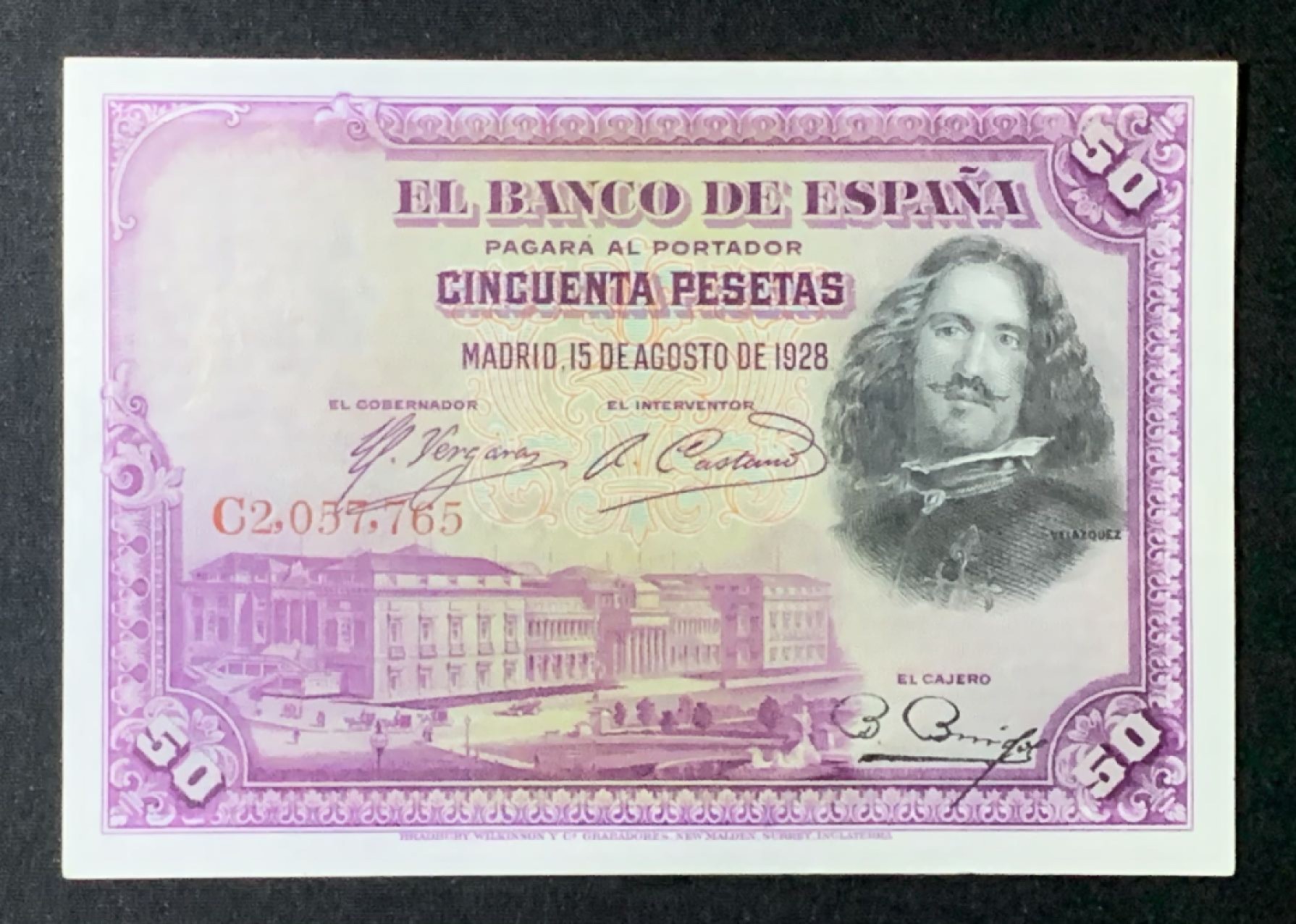 紫瑗钱币——第272期拍卖—纸币场 西班牙 1928年 油画《布雷达的献城》50比塞塔 UNC