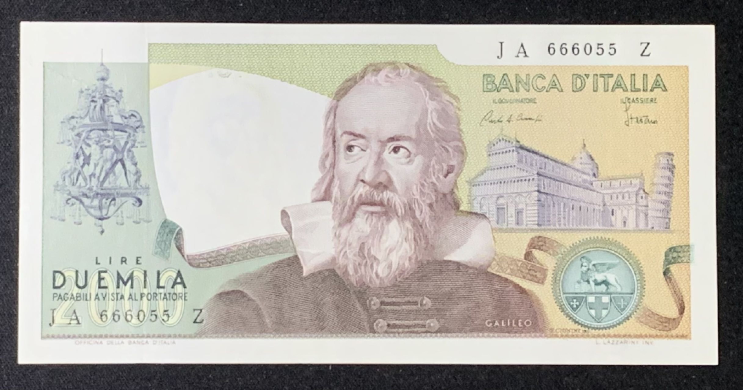 紫瑗钱币——第272期拍卖—纸币场 【叠尾5】意大利 1973年 伽利略 2000里拉  UNC