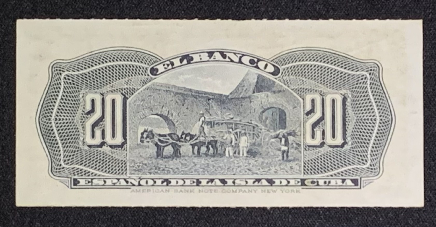 紫瑗钱币——第272期拍卖—纸币场 古巴 1896年 古巴西班牙银行 20分 UNC