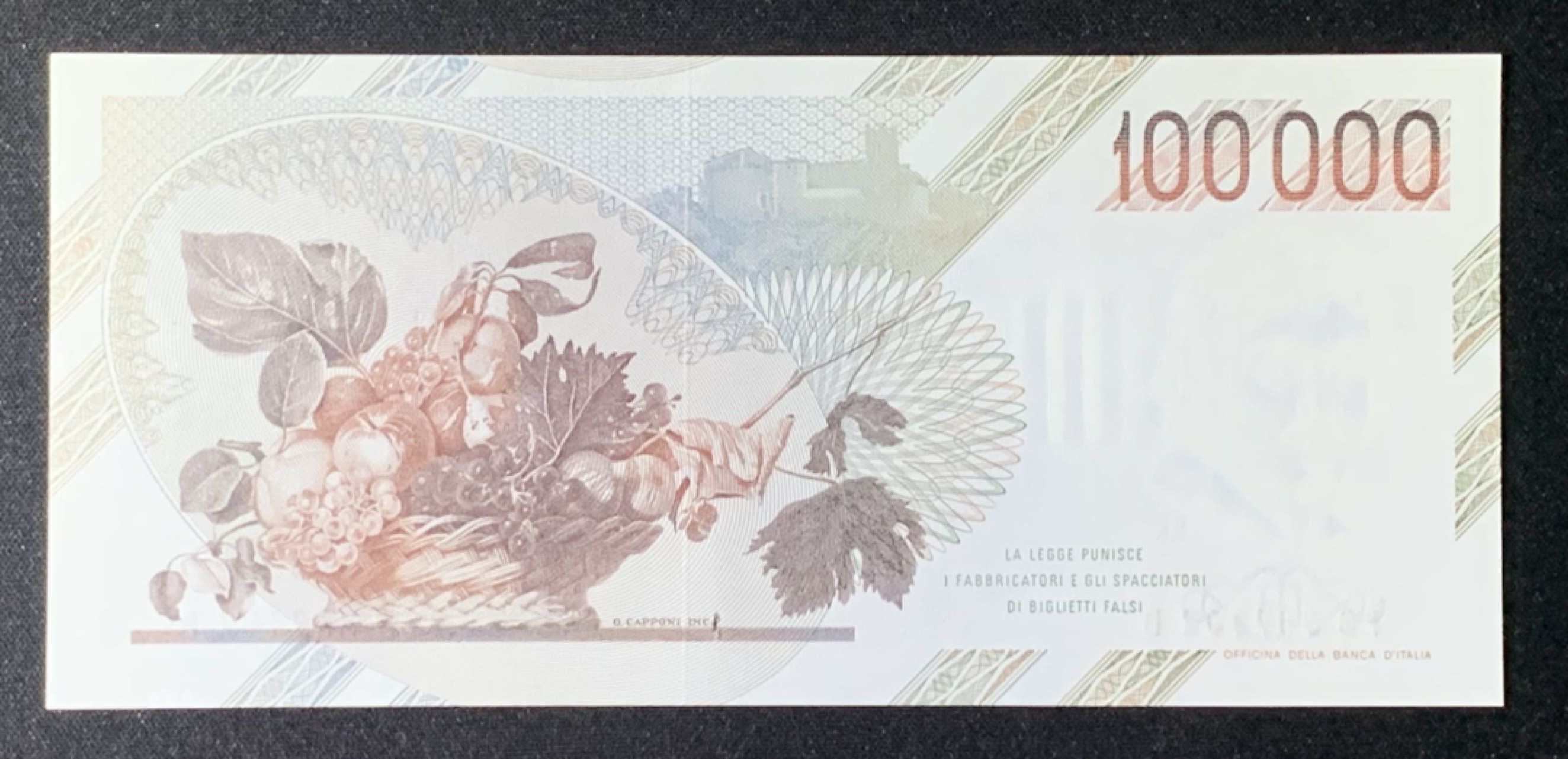 紫瑗钱币——第272期拍卖—纸币场 意大利 1983年 卡拉瓦乔 水果篮 初版 100000里拉 UNC